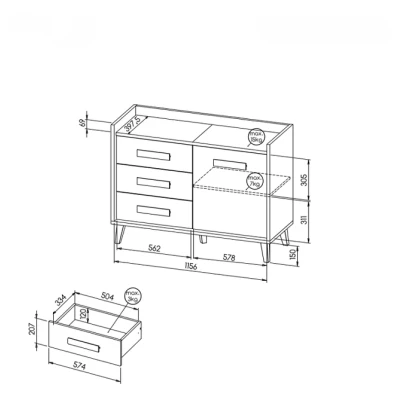 Kombinovaná komoda DOBSON - dub riviera / bílá / antracit