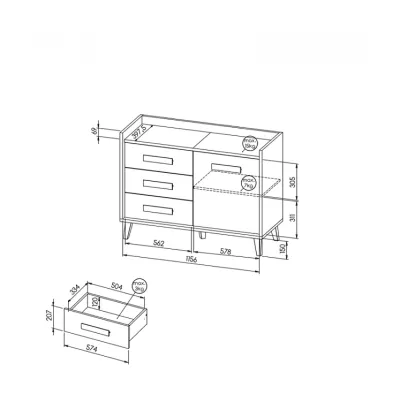 Kombinovaná komoda DOBSON - dub riviera / bílá / antracit