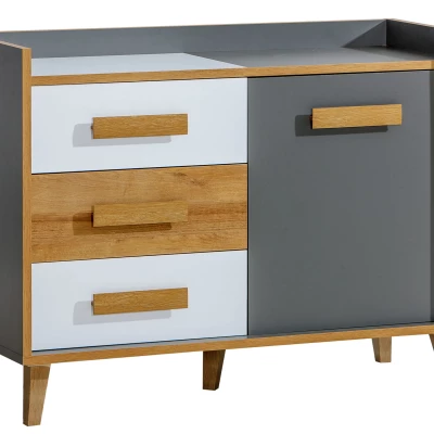 Kombinovaná komoda DOBSON - dub riviera / bílá / antracit