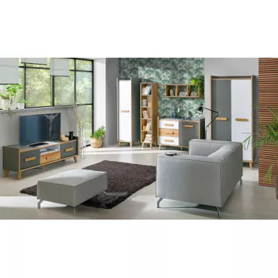 Kombinovaná komoda DOBSON - dub riviera / bílá / antracit