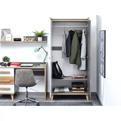 Šatní skříň 90 cm DOBSON - dub riviera / bílá / antracit