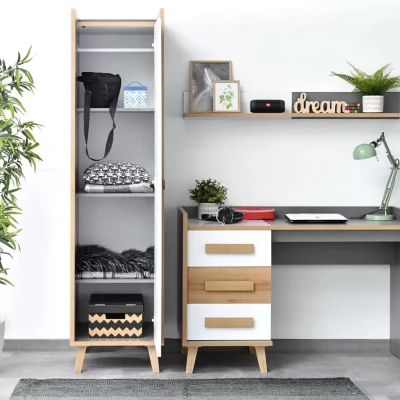 Policová šatní skříň 48 cm DOBSON - dub riviera / bílá / antracit