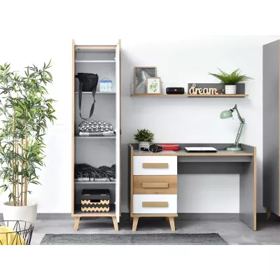 Policová šatní skříň 48 cm DOBSON - dub riviera / bílá / antracit