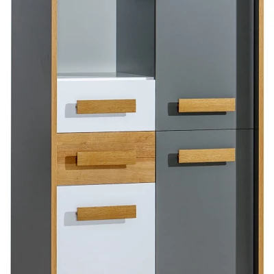 Policová skříň 90 cm DOBSON - dub riviera / bílá / antracit