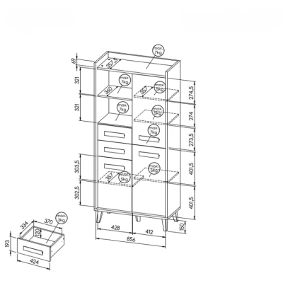 Policová skříň 90 cm DOBSON - dub riviera / bílá / antracit