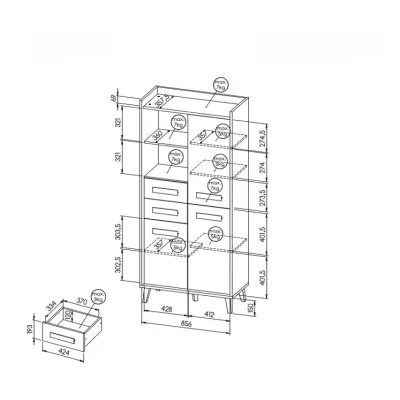 Policová skříň 90 cm DOBSON - dub riviera / bílá / antracit