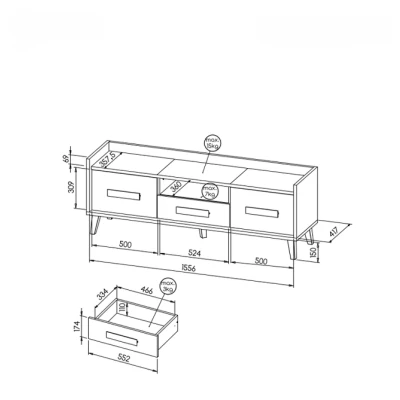 TV stolek DOBSON - dub riviera / bílý / antracit