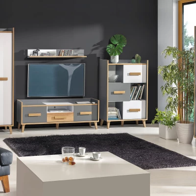 TV stolek DOBSON - dub riviera / bílý / antracit