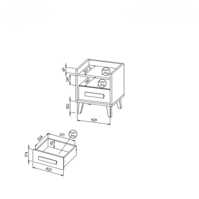 Noční stolek DOBSON - dub riviera / bílý / antracit