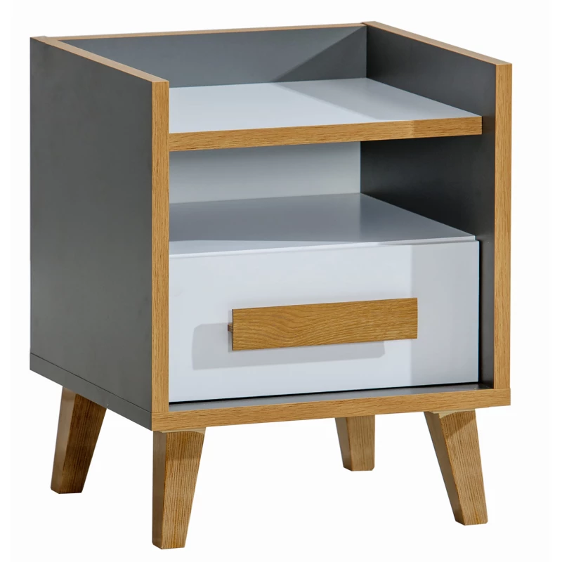 Noční stolek DOBSON - dub riviera / bílý / antracit