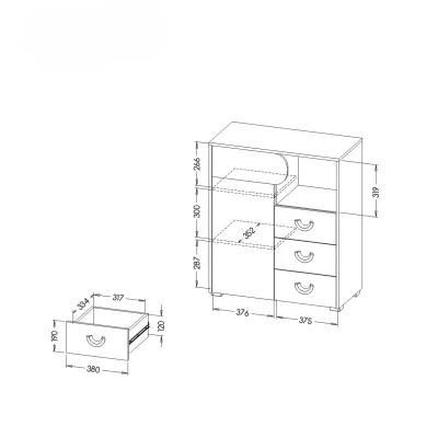 Kombinovaná komoda EDENTON - dub nash / grafit / bílá