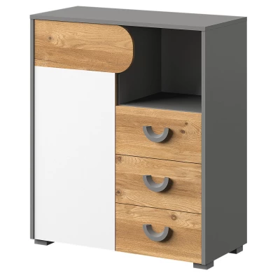 Kombinovaná komoda EDENTON - dub nash / grafit / bílá