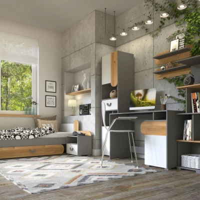 Úzký policový regál EDENTON - dub nash / grafit