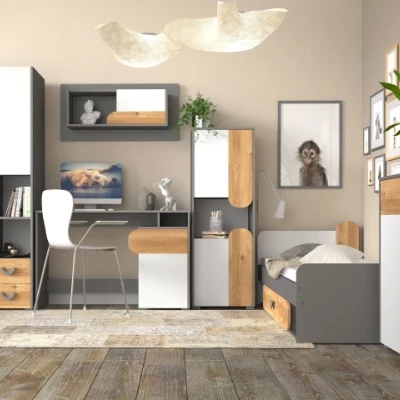 Závěsná police EDENTON - dub nash / grafit / bílá