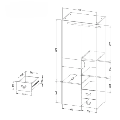 Šatní skříň 80 cm EDENTON se šuplíky  - dub nash / grafit / bílá