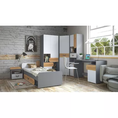 Policová šatní skříň 80 cm EDENTON - dub nash / grafit / bílá