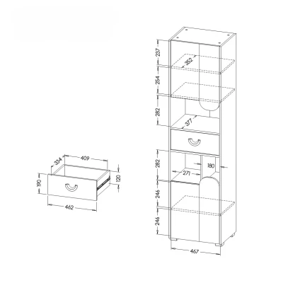 Policová skříň EDENTON - dub nash / grafit / bílá