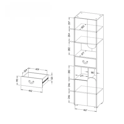 Policová skříň EDENTON - dub nash / grafit / bílá