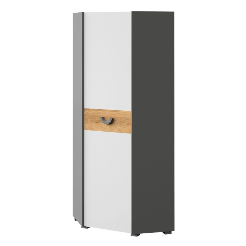 Rohová šatní skříň 73 cm EDENTON - dub nash / grafit / bílá