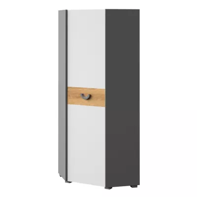 Rohová šatní skříň 73 cm EDENTON - dub nash / grafit / bílá