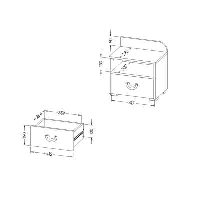 Noční stolek EDENTON - dub nash / bílý / grafit