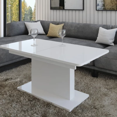 Rozkládací konferenční stolek LELAND - lesklý bílý