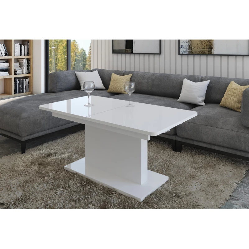 Rozkládací konferenční stolek LELAND - lesklý bílý