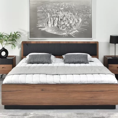 Manželská postel 160x200 ASHEBORO - ořech / san sebastian / černá