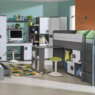 Zvýšená multifunkční postel 90x200 BURGAW - bílá / antracit