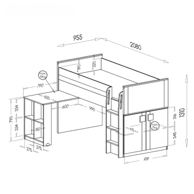 Zvýšená multifunkční postel 90x200 BURGAW - bílá / antracit