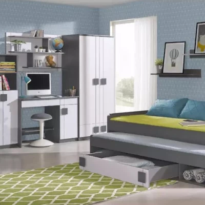 Jednolůžková postel s přistýlkou 80x200 BURGAW - bílá / antracit