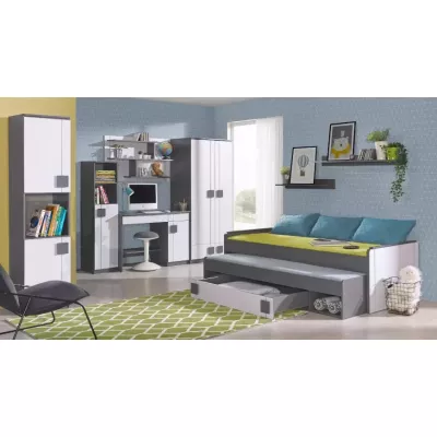 Jednolůžková postel s přistýlkou 80x200 BURGAW - bílá / antracit