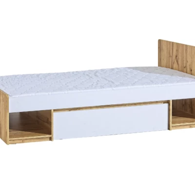 Jednolůžková postel se šuplíkem 90x195 CARYM - dub wotan / bílá