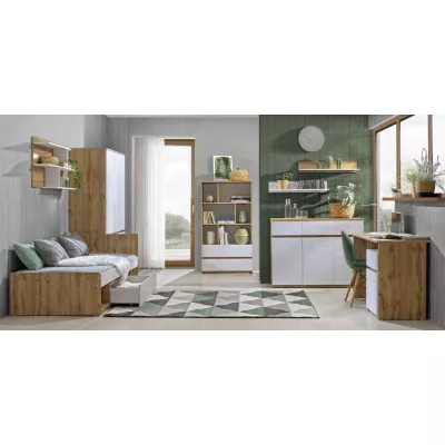 Jednolůžková postel se šuplíkem 90x195 CARYM - dub wotan / bílá