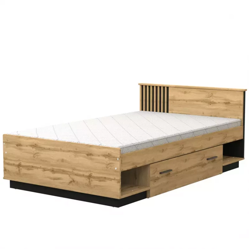 Jednolůžková postel 120x200 CATAWBA se šuplíkem - dub wotan / černá