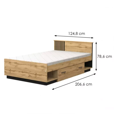 Jednolůžková postel 120x200 CATAWBA se šuplíkem - dub wotan / černá