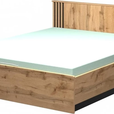 Manželská postel 160x200 CATAWBA s úložným prostorem - dub wotan / černá