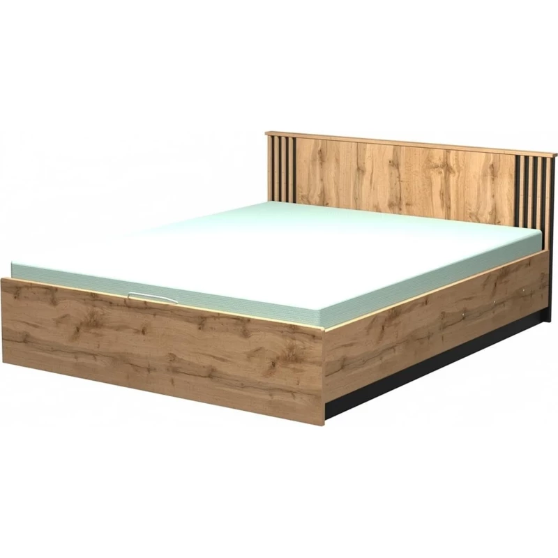 Manželská postel 160x200 CATAWBA s úložným prostorem - dub wotan / černá