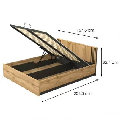Manželská postel 160x200 CATAWBA s úložným prostorem - dub wotan / černá