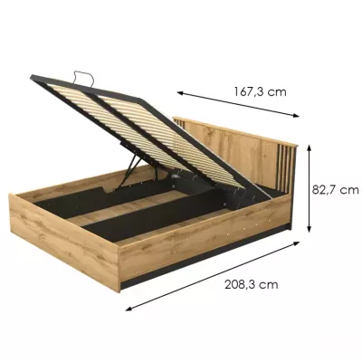 Manželská postel 160x200 CATAWBA s úložným prostorem - dub wotan / černá