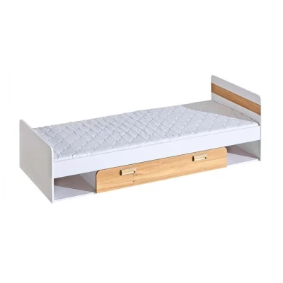 Jednolůžková postel 80x195 CEDAR se šuplíkem - dub nash / bílá