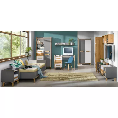 Jednolůžková postel 90x195 s úložným prostorem DOBSON - dub riviera / bílá / antracit