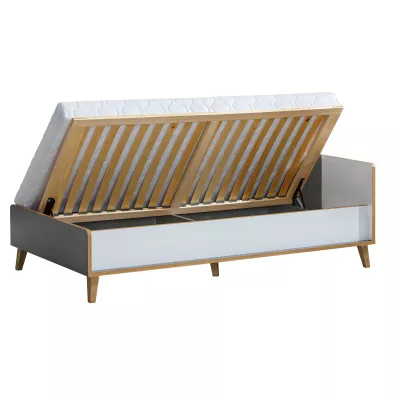 Jednolůžková postel 90x195 s úložným prostorem DOBSON - dub riviera / bílá / antracit