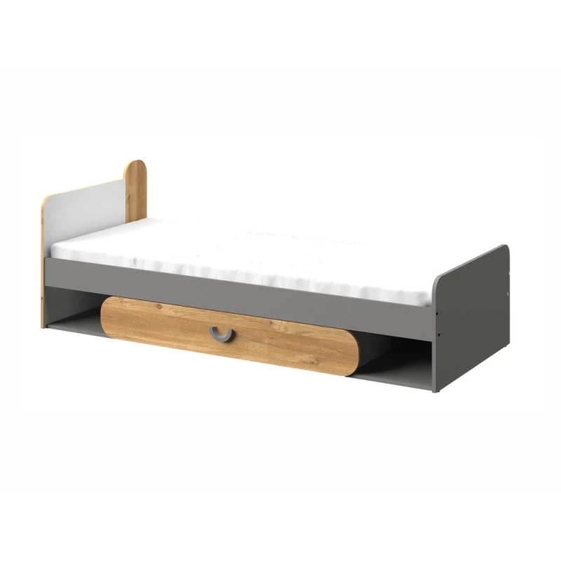 Jednolůžková postel 80x195 EDENTON se šuplíkem - dub nash / grafit / bílá