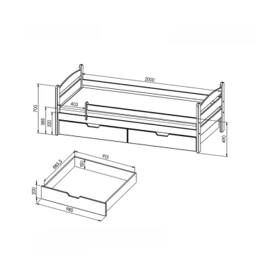 Jednolůžková postel 90x200 GASTON se šuplíky - borovice bílá