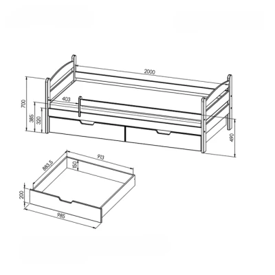 Jednolůžková postel 90x200 GASTON se šuplíky - antracit