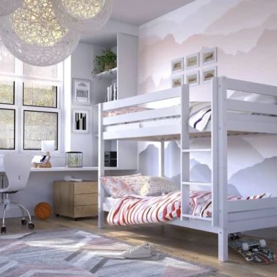 Dětská patrová postel 90x190 ELONDA - bílá borovice