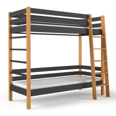 Patrová postel pro děti 90x190 CORNA - dub / černá