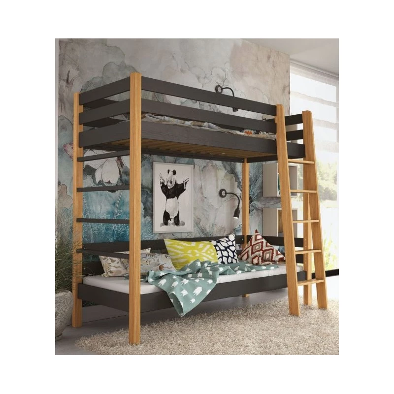 Patrová postel pro děti 90x190 CORNA - dub / černá