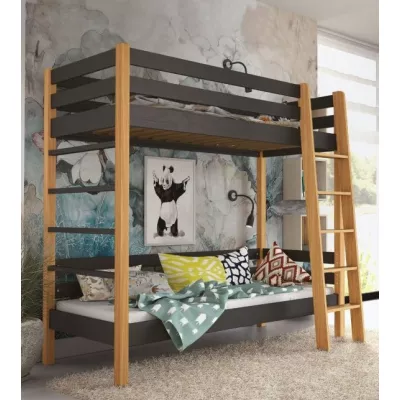 Patrová postel pro děti 90x190 CORNA - dub / černá